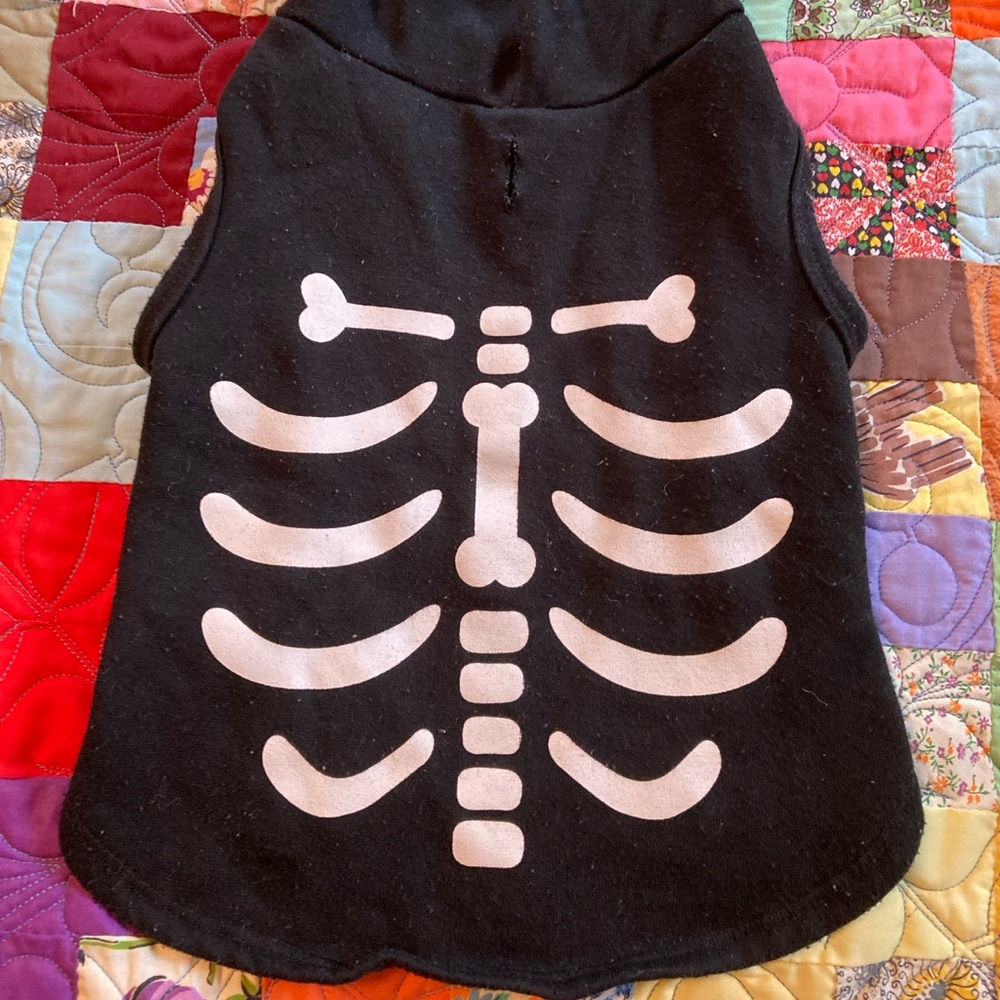 Dog Halloween Shirt, Size Small, Black and White, dimensions in pictures.